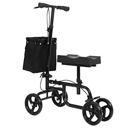 Bable Knee Walker with Basket, Steerable Knee Scooter with Dual Braking System Crutches Alternative, Foldable Leg Walker Black