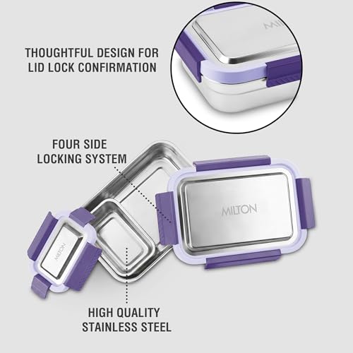 Image of MILTON Modern Meal Sr. Stainless Steel Tiffin, Set of 2 (950 ml,150 ml), Purple | Food Grade | BPA Free | Refrigerator Safe | Odour Free I Durable and Stylish Lunch Box for Home, Office & Travel