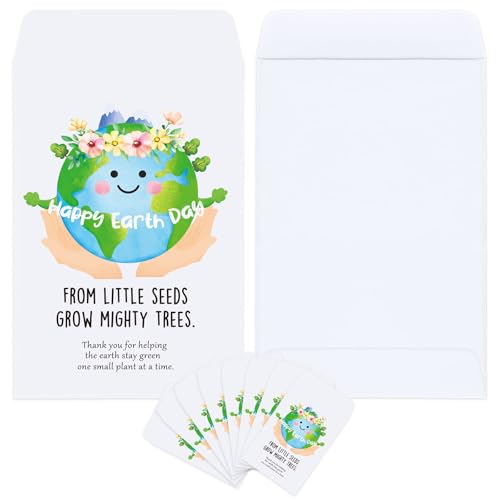 FYSUIMU 200 Pcs Earth Day Seeds Packets Cute Earth with Garland Self Adhesive Seeds Envelopes Seed Storage Organizer for Plant Flower Garden Environmental Party Favors 3.5 x 2.4 Inch