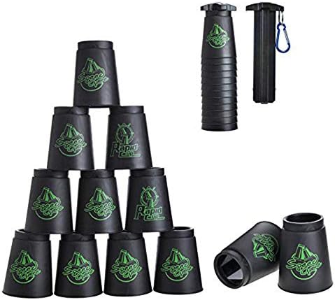 DEWEL Upgrade Quick Stacks Cups 12 Pack Sports Stacking Cups Speed Training Game for Challenge Competition Party Toy with Storage Bag (Black)