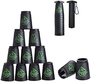 DEWEL Upgrade Quick Stacks Cups 12 Pack Sports Stacking Cups Speed Training Game for Challenge Competition Party Toy with Storage Bag (Black)