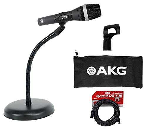 Audiosavings Bundle: D5C Dynamic Vocal Microphone Bundle with Rockville RDMS7 Desktop Mic Stand with Gooseneck & Webcam Adapter + Rockville RCXFM20E-B 20Ft XLR Mic Cable (3 Item)