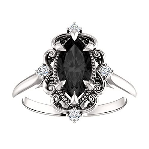 Vintage Black Marquise Engagement Ring, Victorian 1 CT Marquise Black Diamond Ring, Filigree Marquise Black Onyx Ring, 925 Sterling Silver Ring, Perfact for Gifts2