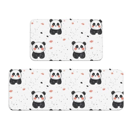 GVYGVY Antifatigue Kitchen Mats for Floor 2 Piece - Cartoon Panda Cute Print Kitchen Rugs Washable, Non Slip Runner Rug Standing Mat for Office/Bathroom/Laundry/Home Decor and Accessories