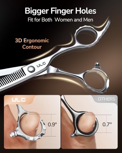 Image of ULG Professional Hair Thinning Scissors & Shears, 6.5 inch 440C Japanese Stainless Steel Barber Scissors, Hand-Honed Razor Sharp Blades & Ergonomic Offset Handle for Salon & Home Use