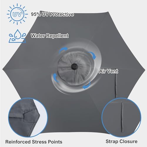 Blissun 7.5ft Patio Umbrella Replacement Canopy, Market Umbrella Cover, Outdoor Table Umbrella Canopy for 6 Ribs (Dark Grey) - Thumbnail 4