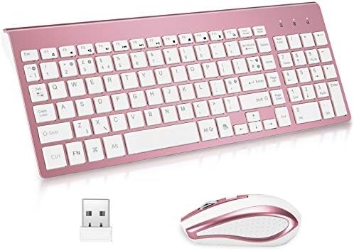 Wireless Keyboard and Mouse Combo, 2.4G Compatible with MAC PC Laptop Ultra-thin Laptop Desktop, Available for Windows Android Mute (Rose Gold)