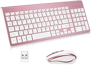 Wireless Keyboard and Mouse Combo, 2.4G Compatible with MAC PC Laptop Ultra-thin Laptop Desktop, Available for Windows Android Mute (Rose Gold)