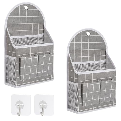 Jeesblsy Bolsa de Almacenamiento para Colgar en la Pared, Organizadores Plegables Multifuncional Impermeable Tela De Lino de Bolsillo Ancho Baldas Colgantes (Cuadros Grises)