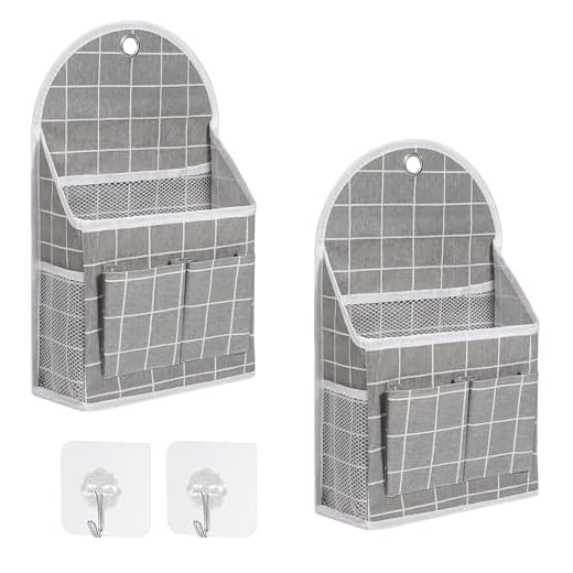 Bolsa de Almacenamiento para Colgar en la Pared, Organizadores Plegables Multifuncional Impermeable Tela De Lino de Bolsillo Ancho Baldas Colgantes (Cuadros Grises)