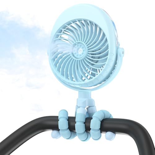 2026 Upgraded Misting Baby Stroller Fan Rechargeable Flexible Tripod Clip for Car Seat Crib Baby Shower Gifts & Baby Registry Search Newborn Essentials for Beach Travel Disney Summer Essentials
