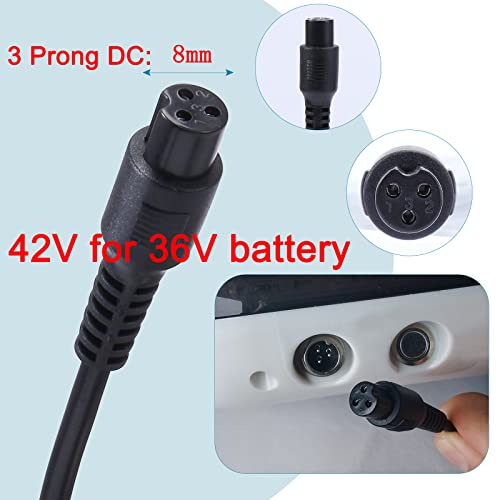 Safpow 42V 2A Charger (3 Plugs) Universal For 36V Lithium Battery. Fast Smart Replacement For All Brands’ 36 Volt Electrical Scooter Bike #TOP1