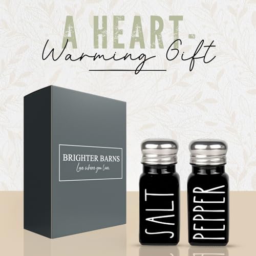 Image of Black Salt and Pepper Shakers Set by Brighter Barns - Cute Kitchen Decor - Gothic or Halloween Kitchen Decor - Glass Shaker with Stainless Steel Lid for Home, Restaurant, Gifts (Black)