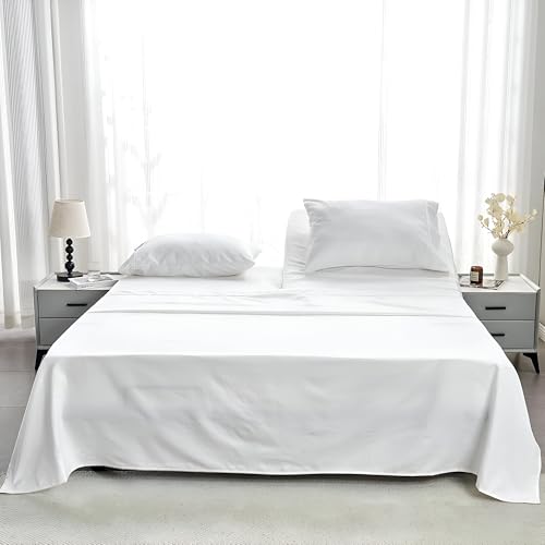 KI LINEN Flex Top Split King Sheet Set 100% Cotton, Hotel Quality Soft Sateen Bedsheets, Breathable Bedding, 16" Deep - Split Head Flex King Sheets for Adjustable Beds - 34" Down - White by KI LINEN - Used condition - US$70.39