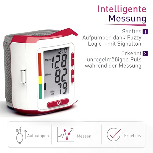 scala SC 6400 rot Handgelenk Blutdruckmessgerät – Präziser Blutdruckmesser mit WHO-Indikator & 85 Speicherplätzen – Fuzzy Logic Technologie – Inkl. Box & Batterien – Manschette 13,5-19,5 cm