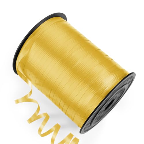 Isaspire 500 Yards Curling Ribbon with Spool, 1/5" Wide Crimped Texture Curling Ribbons - Perfect for Gift Box Wrapping, Florist Flowers, Birthday Party Decorations, Balloon String Ribbon in Yellow
