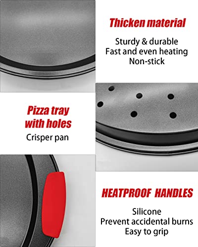 Nbftltop Pizza Pan 12 Inch For Oven, Pizza Steel Pan With Heat-Insulating Silicone Handle, Nonstick Pizza Tray With Holes And No Holes Set ,Round Pizza Baking Pan 2Pcs,Gray #TOP4