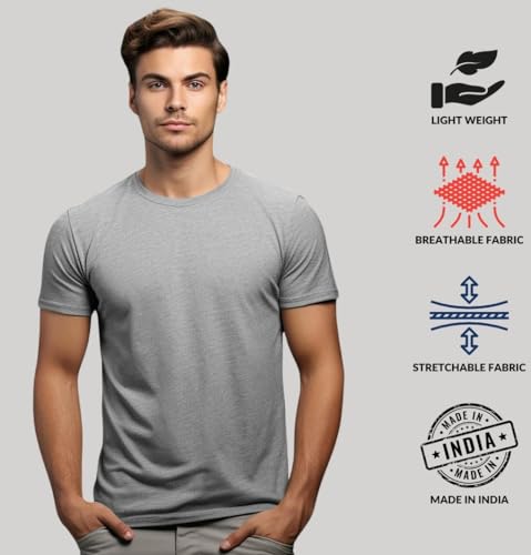 Image of ADRO Men's Cotton Regular Fit Combo Plain Solid T-Shirt Pack of 2