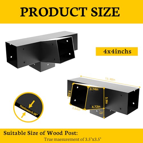 Qrooviiy 15 Degree Pegola Bracket Kits,4-Way Right Corner Woodwork Brackets for 4" x 4" (Actual:3.5"x3.5") Lumber,DIY Gazebo Brackets for Patio Pergolas, Gazebos, Log Cabin W/Hardware - 1Pack… by Qrooviiy - Image 2