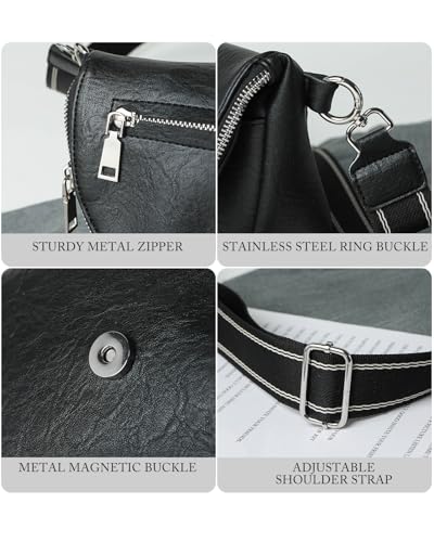 Crescent Bag for Women and Men, Fashion Medium PU Leather Folding Crescent Moon Bag Single Shoulder Bag with Adjustable Strap (Z-PU-Black) 6