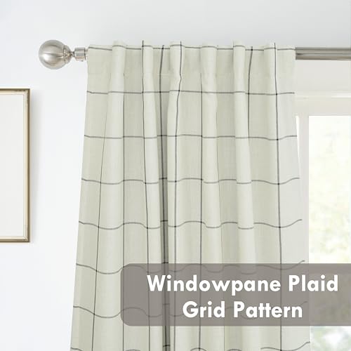 DriftAway 100% Blackout Windowpane Plaid Linen Curtains Double Layer Farmhouse Drapes 72 Inches Long for Living Room Bedroom Yarn Dyed Woven Thermal Insulated Rod Pocket Back Tab 2 Panels Black by DriftAway - Image 5