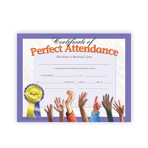 Hayes Perfect Attendance Certificate, 11 x 8-1/2 inches, Paper, Pack of 30