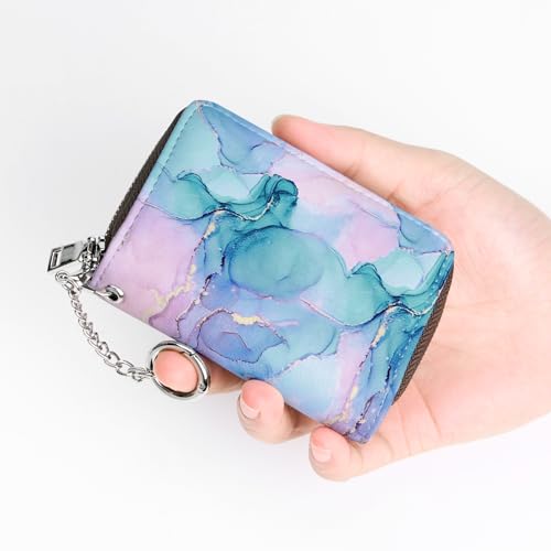 Image of Mayski Credit Card Holder, Zipper Credit Card Wallet for Women, Small Accordion Card Cases Holder, KeyChain Wallet, Business Card Holder, Pink Marble