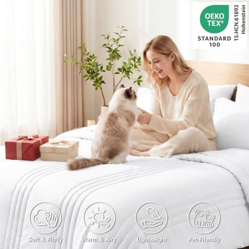 Image of CozyLux Full Size Comforter Sets White - 7 Pieces Bed in a Bag, Modern Vertical Quilted Room Decor, Soft All-Season Bedding Gift with Comforter, Sheets, Pillowcases & Shams