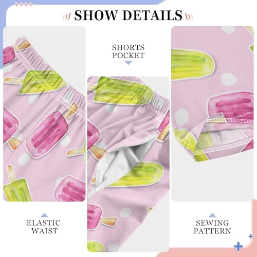 Watercolor Ice Cream Pink Boys Pants for Kids Jogger Pants with Pockets S-XL4