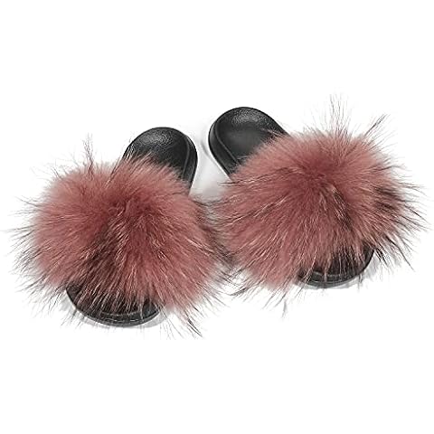 VEVESMUNDO Faux Fur Sliders Slippers Anti Slip Open Toe Fluffy Flat Sandals Shoes Cover