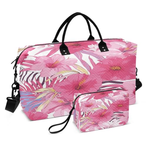Sac de sport de natation zèbre rose avec trousse maquillage pour voyage fille