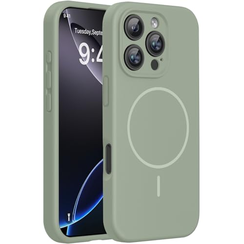 miracase Magnetic for iPhone 16 Pro Case, [Soft Anti-Scratch Microfiber Lining], Compatible with MagSafe, Liquid Silicone Case Shockproof Drop Protection Phone Case for 16 Pro,Patina Green by Miracase - Used condition - US$17.53