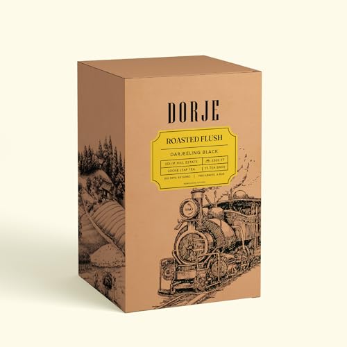 Image of Dorje Teas Roasted Flush Darjeeling Black Tea | 15 Pyramid Teabags (Pack of 1) | Selim Hill Estate | Rich & Bold Roasted Flavour | 100% Single Estate Whole Leaf | No Dust or Fannings | 15 Cups