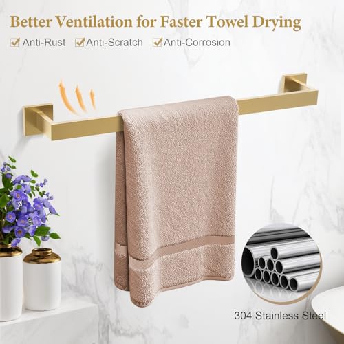 TURS 5-Piece Bathroom Hardware Set Brushed Gold Towel Bar Set Bath Towel Holder Sets SUS 304 Stainless Steel Wall Mounted Towel Rack Sets for Bathroom. by TURS - Used condition - Image 2