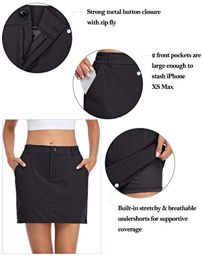 Cestyle Womens Skorts Skirts, Ladies Workout Leisure Elastic Cord With 4 Pockets Outdoor Hiking Double Lining Quick Dry Classic Fit Sun Protection Black Large #TOP4