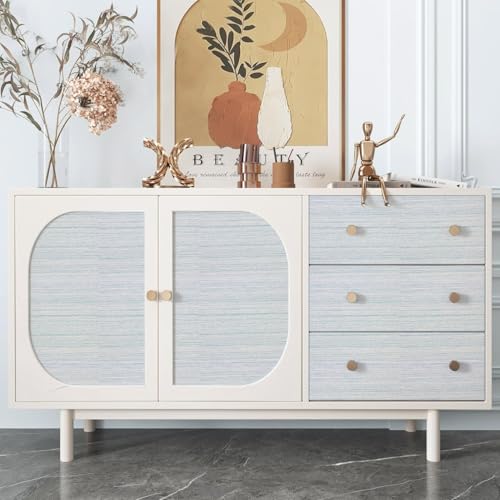 lenify Grasscloth Peel and Stick Wallpaper Blue and White Contact Paper 15.7in x 393.7in Vintage Textured Peel and Stick Wallpaper Faux Linen Striped Fabric Contact Paper Self Adhesive Vinyl by lenify - Used condition - Image 8