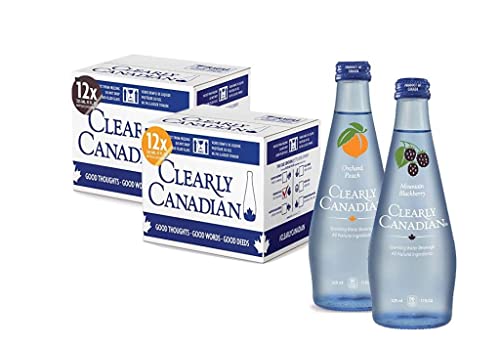 Clearly Canadian Mountain Blackberry and Orchard Peach Bundle, Combine The Boldness Of Mountain Blackberry With The Warmth Of Orchard Peach, 24 Bottles (325mL Each)