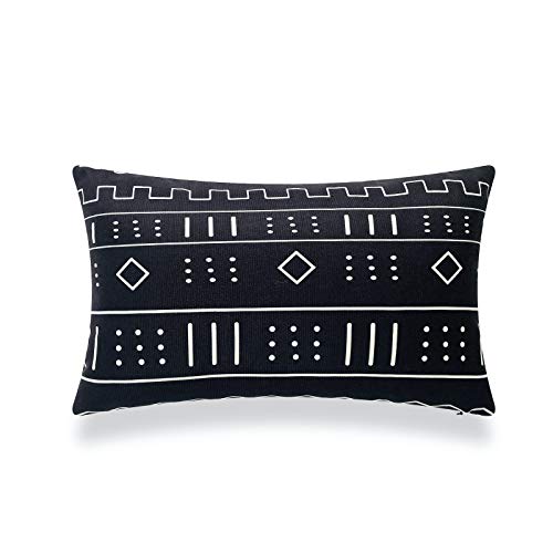 Hofdeco Decorative Lumbar Pillow Case African Mud Cloth Print Bogolan Pattern Heavy Weight Fabric Cushion Cover 20X12 Inches (Pattern F) #TOP13