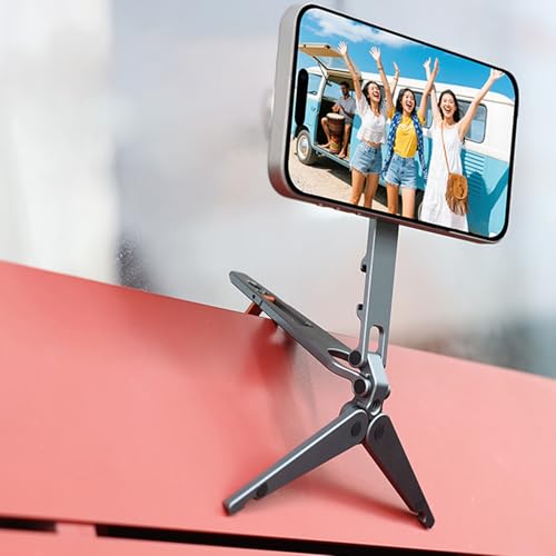 GEYUTHS Magnetic Phone Tripod Stand Portable Cell Phone Holder Strong Magnet Mini Pocket Smartphone Mount Foldable Selfie Stick Tripod with 1/4" Screw Hole & Hook for iPhone 17 16 15 14 13