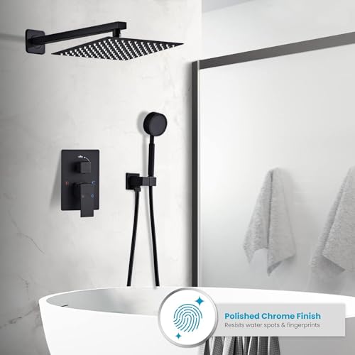 RTTWYYUU Matte Black Rainfall Shower Head, Wall Mounted 8 Inch Shower Heads with Handheld Spray Combo, Luxury Bathroom Square Rain Shower System, Solid Brass Pressure Balancd Shower Faucet Valve by RTTWYYUU - Used condition - Image 9