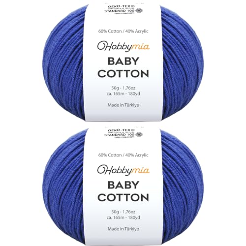 Image of Baby Cotton Blend Yarn - Soft Sport Weight Yarn for Crochet & Amigurumi - 50g /180yds - 60% Cotton 40% Acrylic - Ideal for Baby & Knitting Proj.(Royal Blue, 2 Balls)