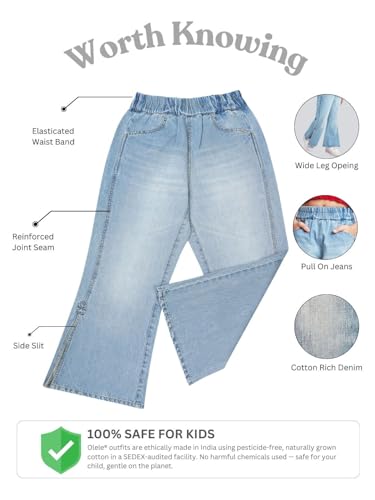 Image of olele Girls Super Jeans Collection for 4-14 Yrs | Stretchable Cotton Denim Trousers | Blue Jeans for Kids | Baggy Denim Pants | Cargo Pants for Girls
