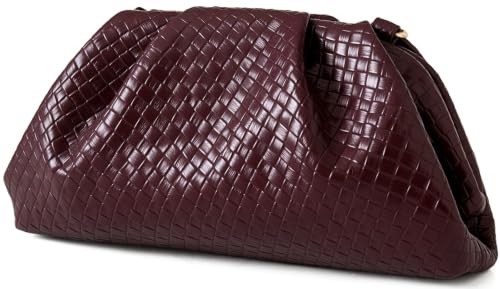 Image of Women's Woven Evening Bag Ruched Dumpling Clutch Purse Detachable Chain Crossbody Bag