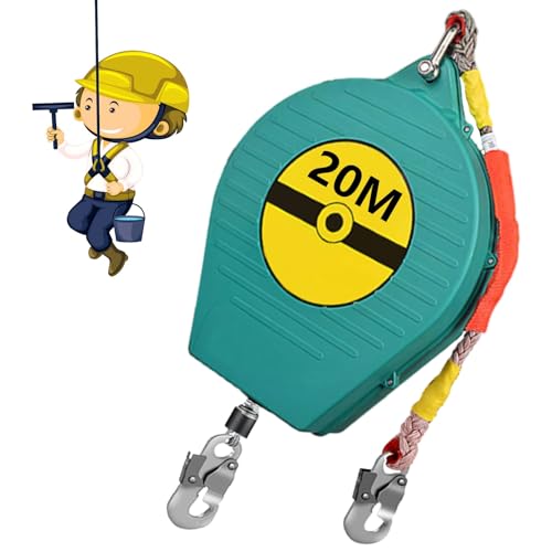 BOVDC Dispositivo Anticaídas Retráctil, Linea de Vida Retractil Homologado, Arnés de Seguridad Anticaídas Retráctil 3-20m para Trabajos Aéreos, Carga Máxima:150kg(Verde, 20m)