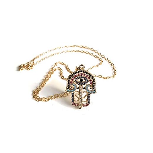 Big Hamsa Hand Evil Eye Good Luck Lariat Necklace 22 Inches Chain