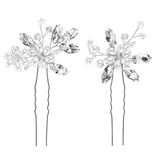 IOPJLK 2 Stück Silberne Kristall Perlen Haarspangen Elegante Haarstecker für Hochzeit Braut Damen Feine Haarschmuck Accessoires für Formale Anlässe und Brautkleid