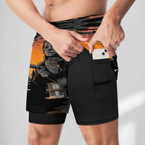 Mens Beachwear Trunks Halloween Michael Myers Swim Shorts with Mesh Comfy Swimwear Swim Trunks Bathing Suits2