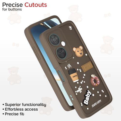 Image of Pikkme Back Cover for OnePlus Nord CE 3 Lite 5G / OnePlus Nord N30 5G | Cute Fun Cartoon 3D Bear Silicone Full Body Protection Bumper Cover (Brown)