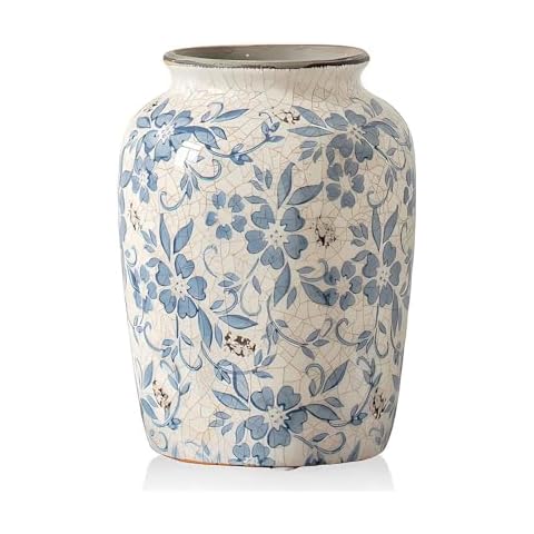 XIUWOUG Rustic Blue and White Porcelain Flower Vases Chinoiserie Vase Ceramic Ginger Jars Vases for Home Decor,Living Room Decor,Office Decor,G Cover
