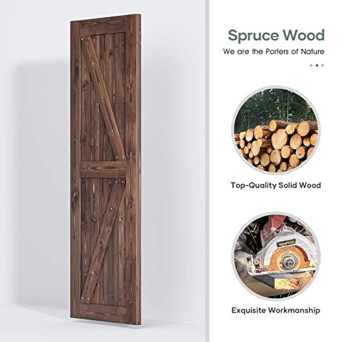 Roymelo 30X84 In Sliding Barn Wood Door Slab With 5Ft Hardware Kit And Handle, Coffee, K Shape, Simple Diy Assembly #TOP3